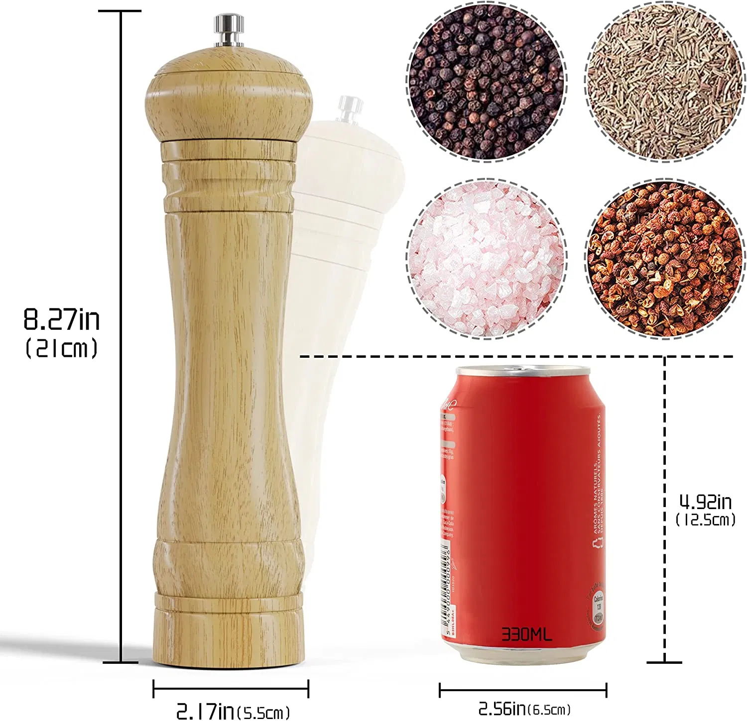 Moedor de Pimenta e Sal - Moedor de Pimenta de Madeira Refilável, Durável, com Ajuste de Granulometria, Fácil de Usar para Cozinhar