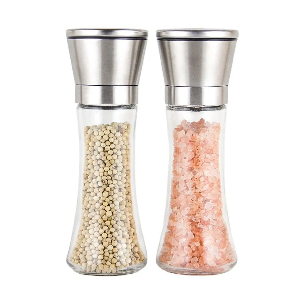 Moedor de Sal ou Pimenta em Aço Inoxidável com Corpo de Vidro e Lâminas de Cerâmica, Logotipo Personalizado Disponível