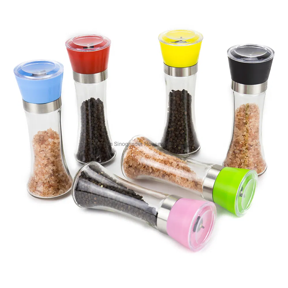 Moedor de Sal do Mar e Pimenta de Vidro Ecológico 180ml com Tampa de Aço Inoxidável