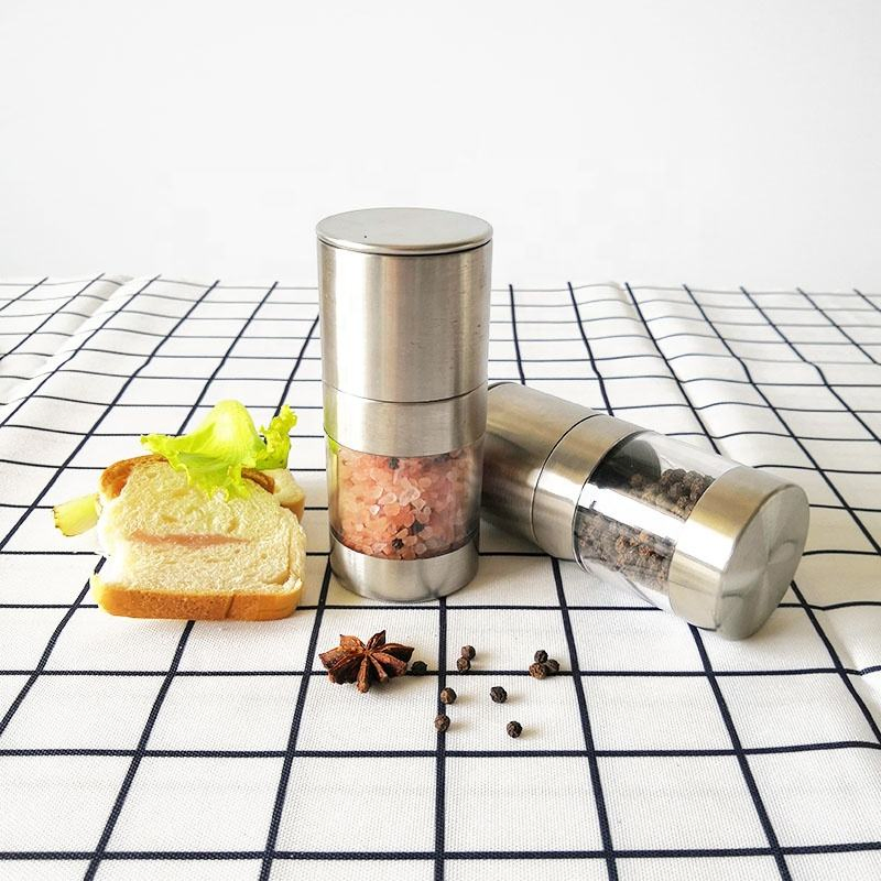 Moedor Manual de Aço Inoxidável Mini para Sal e Pimenta com Pote de Plástico para Cozinha