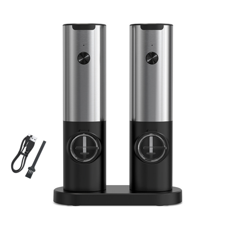 Moedor de pimenta elétrico recarregável USB único ou em conjunto, moinho de sal em ABS e aço inoxidável com escova