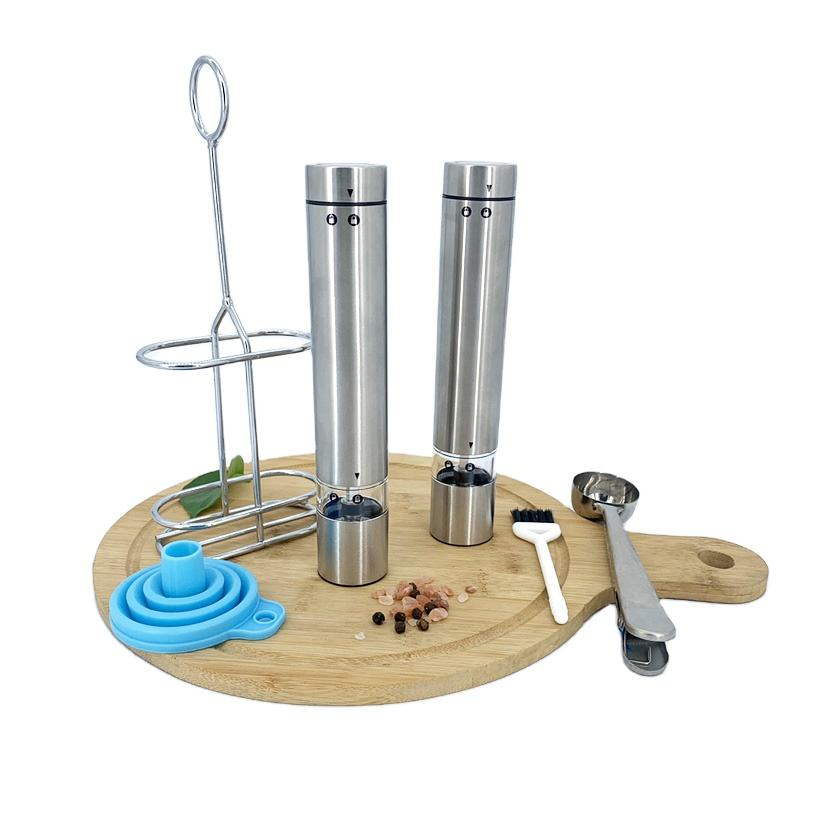 Moedor Elétrico Automático Mini de Fábrica para Pimenta e Sal, Triturador Elétrico de Sal e Pimenta com Suporte de Metal