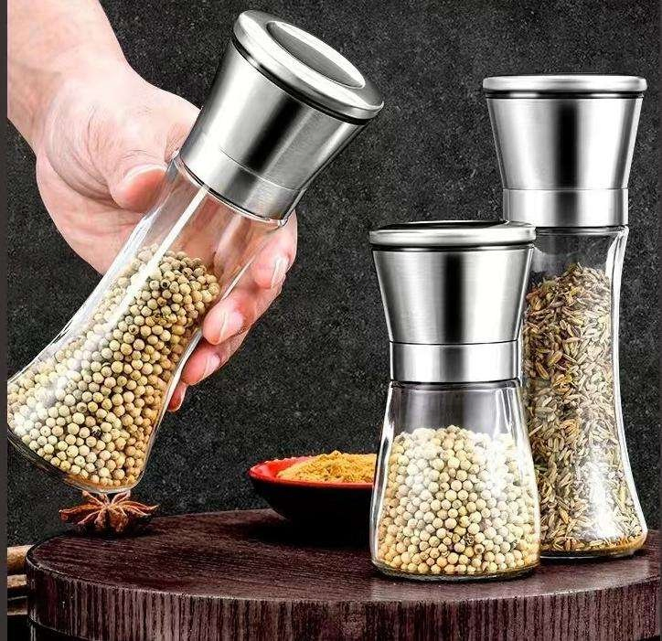 Moedor de Sal e Pimenta de Aço Inoxidável Manual com Ajuste de Granulometria para Cozinha