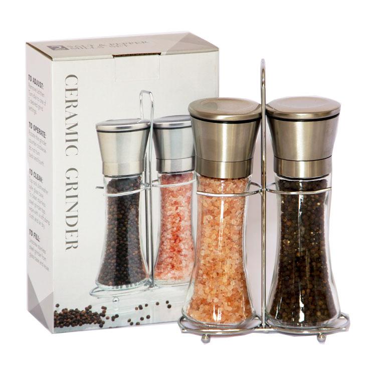 Conjunto de Moedores de Sal e Pimenta em Aço Inoxidável Alto com Suporte Esg11407