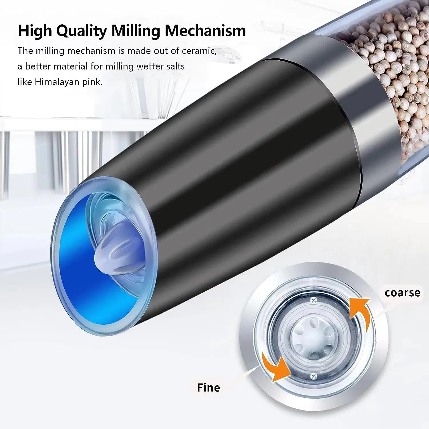 Battery Powered with LED Light Electric Gravity Automatic Pepper and Salt Grinder Set
