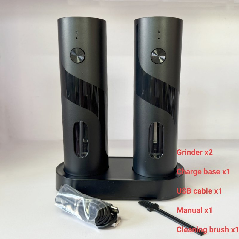 Operação com uma mão 2 Conjunto de moedores elétricos de sal e pimenta recarregáveis por USB automáticos com 110ml grande capacidade