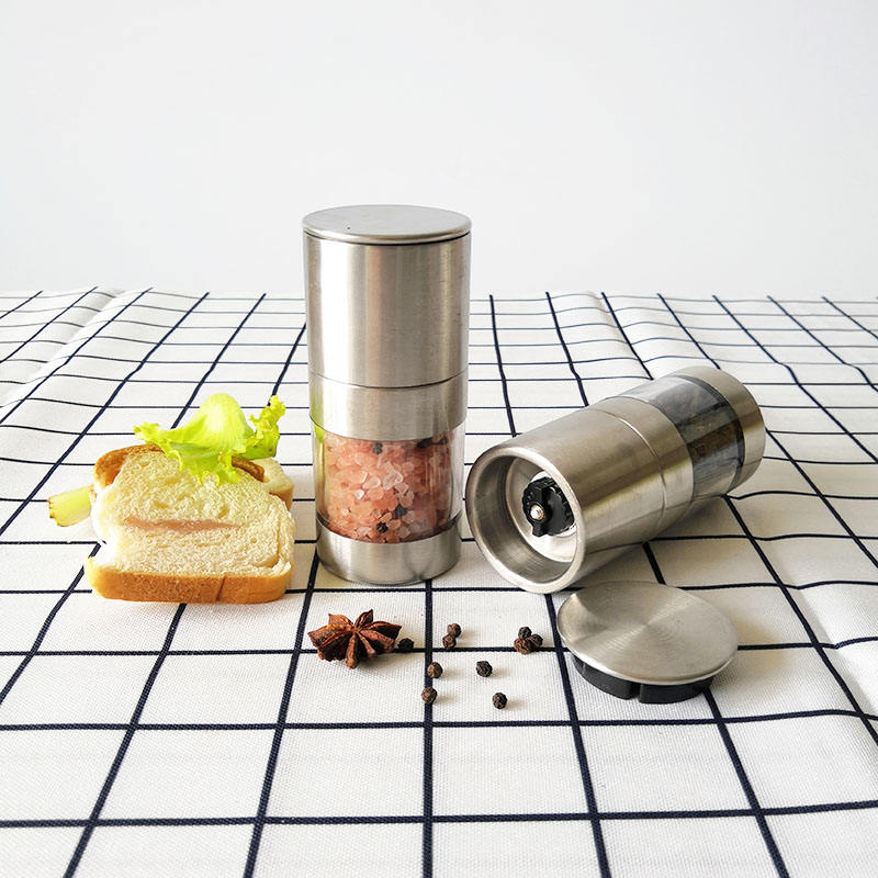 Moedor Manual de Aço Inoxidável Mini para Sal e Pimenta com Pote de Plástico para Cozinha