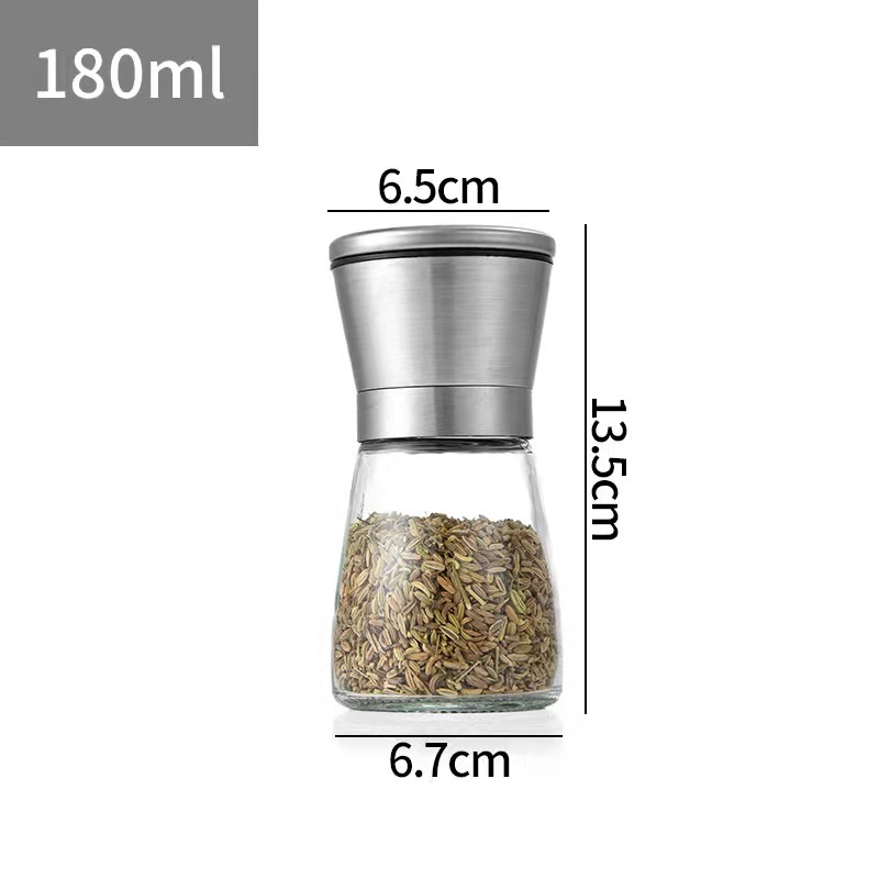 180ml Moedor de Sal com Ajuste de Granulometria Conjunto de Moedores de Sal e Pimenta Refilável