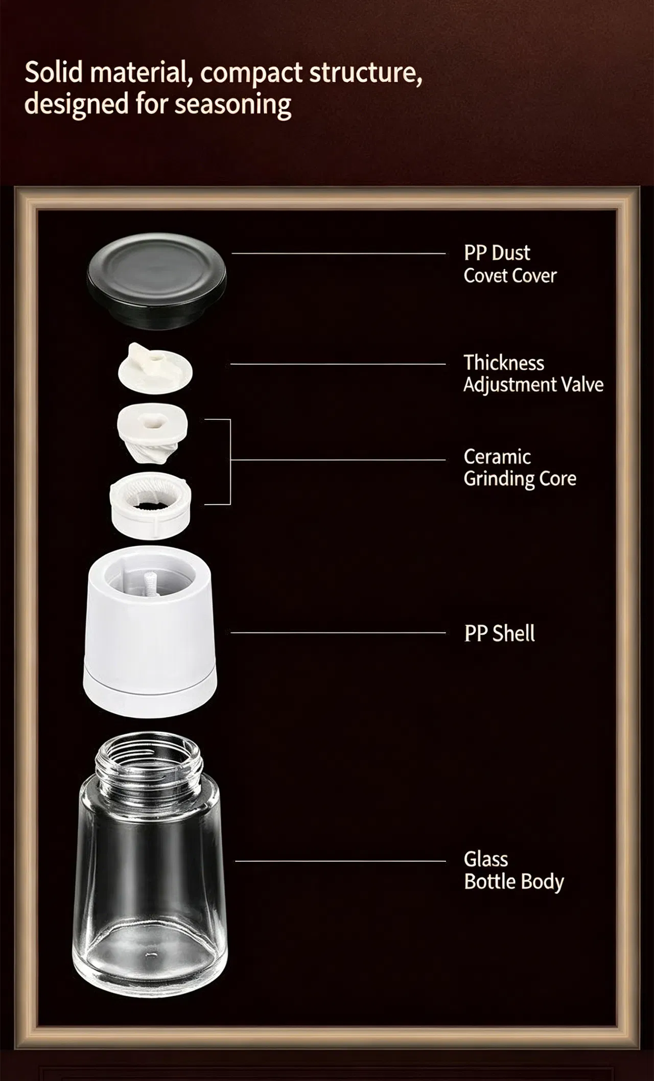 Moedor Manual Multifuncional para Uso Doméstico e Profissional para Pimenta, Sal, Especiarias, Ervas, Sementes e Grãos