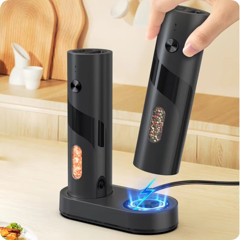Conjunto de moedores elétricos de sal e pimenta recarregáveis em preto para presente