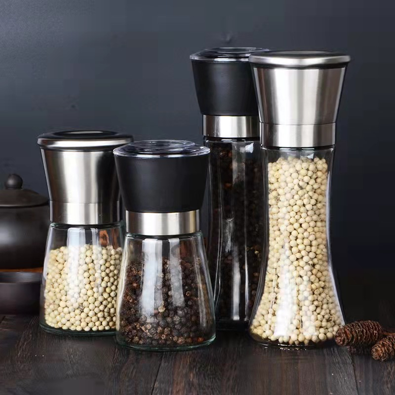 Uso Doméstico na Cozinha 180ml 200ml Moedor Manual Redondo de Vidro para Sal, Pimenta e Especiarias, Moedor de Especiarias para Cozinhar