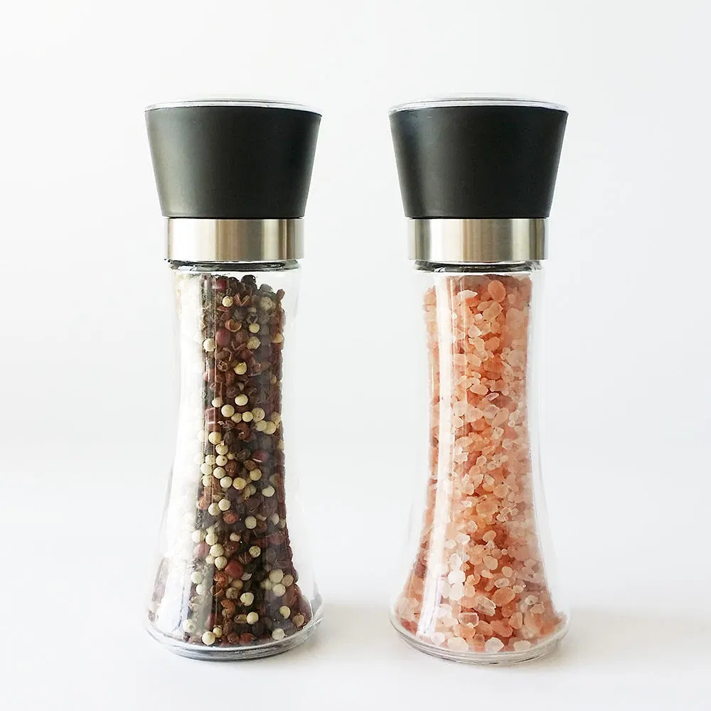 Moedor de Sal ou Pimenta em Aço Inoxidável com Corpo de Vidro e Lâminas de Cerâmica, Logotipo Personalizado Disponível