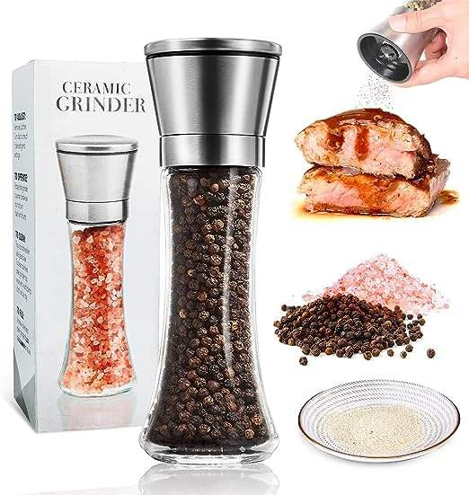 Moedor de Sal e Pimenta de Aço Inoxidável Reutilizável Ajustável com Textura de Vidro para Churrasco e Festa