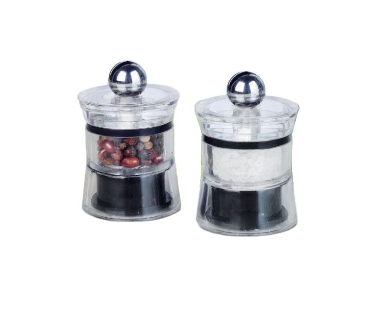 Moedor de Sal e Pimenta Manual Mini em Jarro Transparente com Tampa Redonda para uma Mão