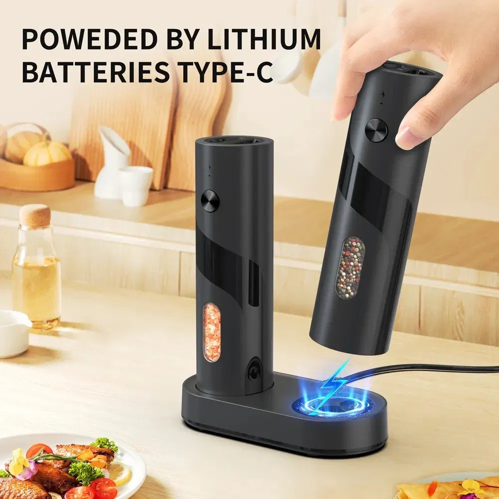 Conjunto de moedores de pimenta e sal elétricos recarregáveis por USB de 2