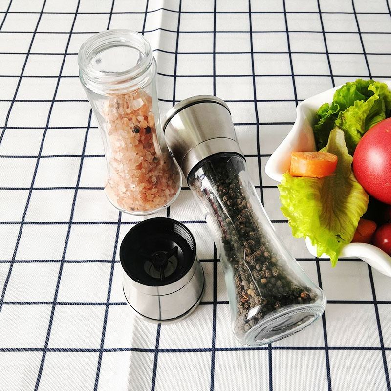 Moedor de Sal ou Pimenta em Aço Inoxidável com Corpo de Vidro e Lâminas de Cerâmica, Logotipo Personalizado Disponível