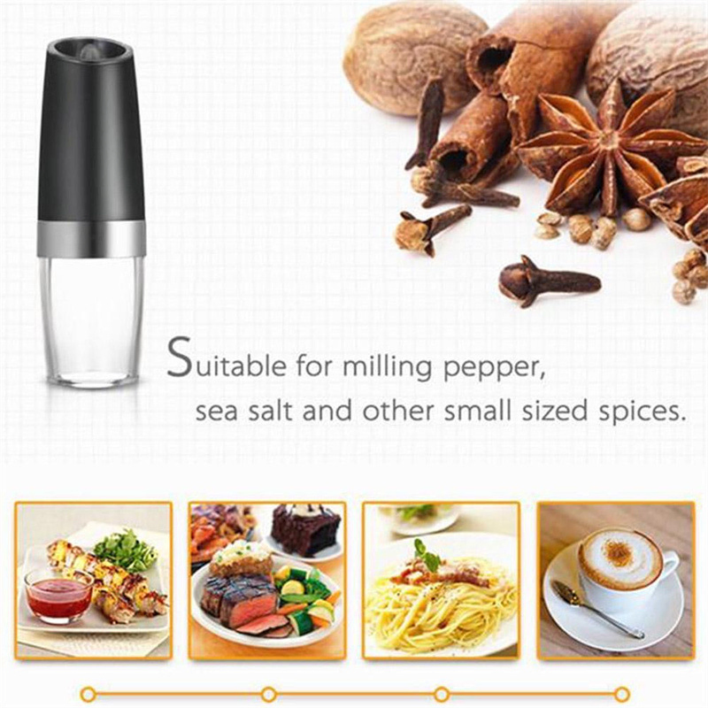 Moedor de pimenta e sal elétrico com coarseness ajustável, alimentado por bateria, para operação automática com uma mão