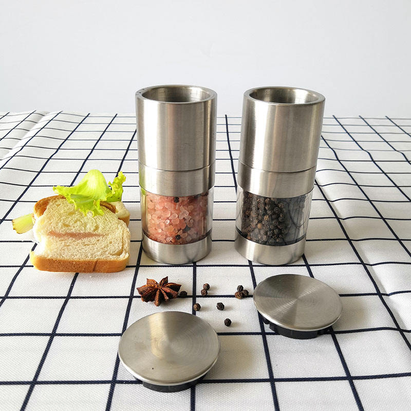 Moedor Manual de Aço Inoxidável Mini para Sal e Pimenta com Pote de Plástico para Cozinha