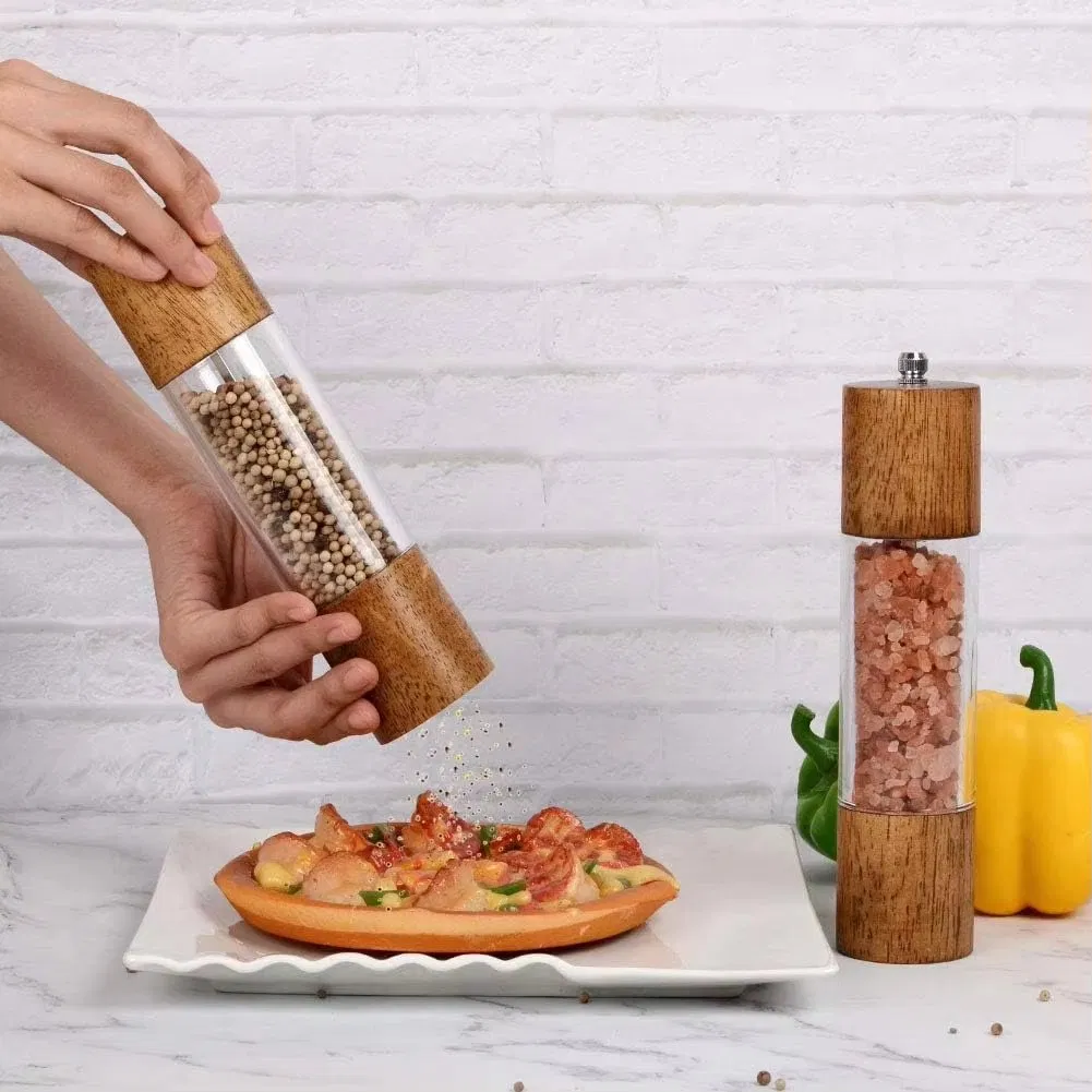 8inch Wood Salt and Pepper Spices Grinder Mill Hand Manual Adjustable Roughness Ceramic Burr Grinder