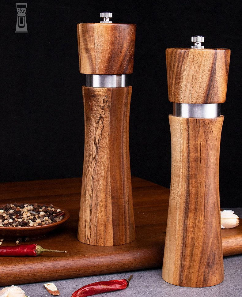 8inch 2 em 1 Conjunto de Moedores de Sal e Pimenta Manuais de Madeira