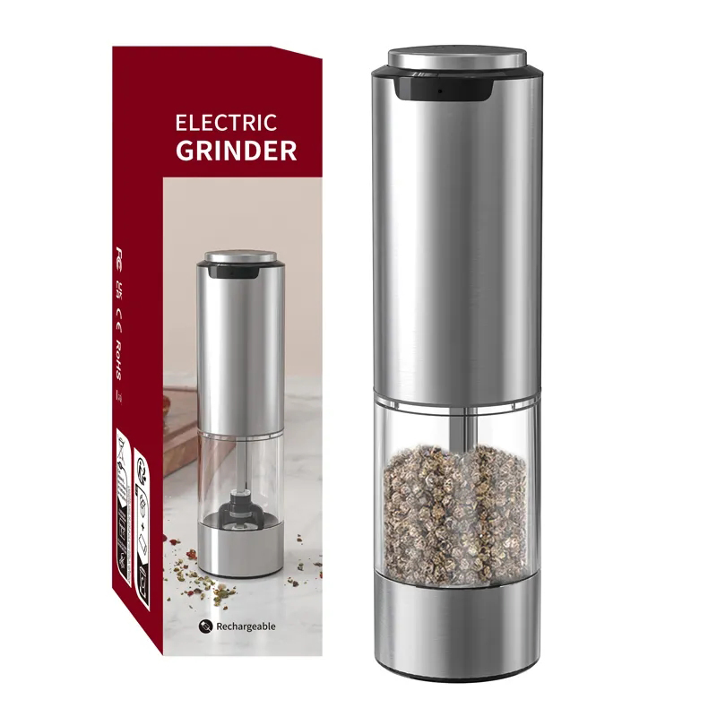 Moedor Elétrico de Sal e Pimenta USB Carregado de Grande Capacidade 95ml com Luz LED Ferramentas de Cozinha Moinhos de Especiarias e Ervas