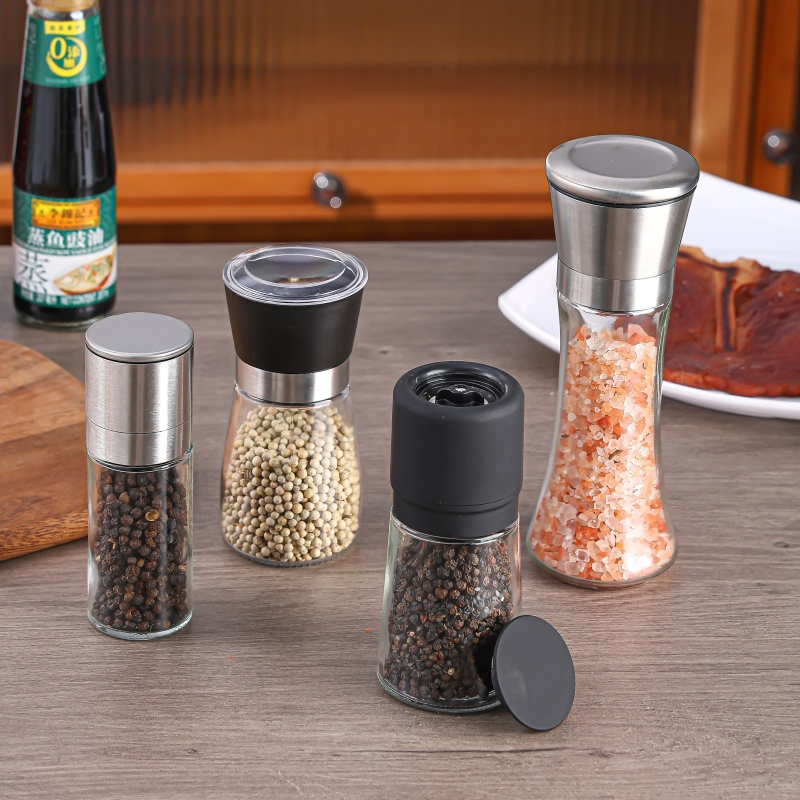 Moedor de Pimenta Manual de Plástico e Vidro para Sal, Ervas e Especiarias, Utensílios de Cozinha para Temperar em Churrasco