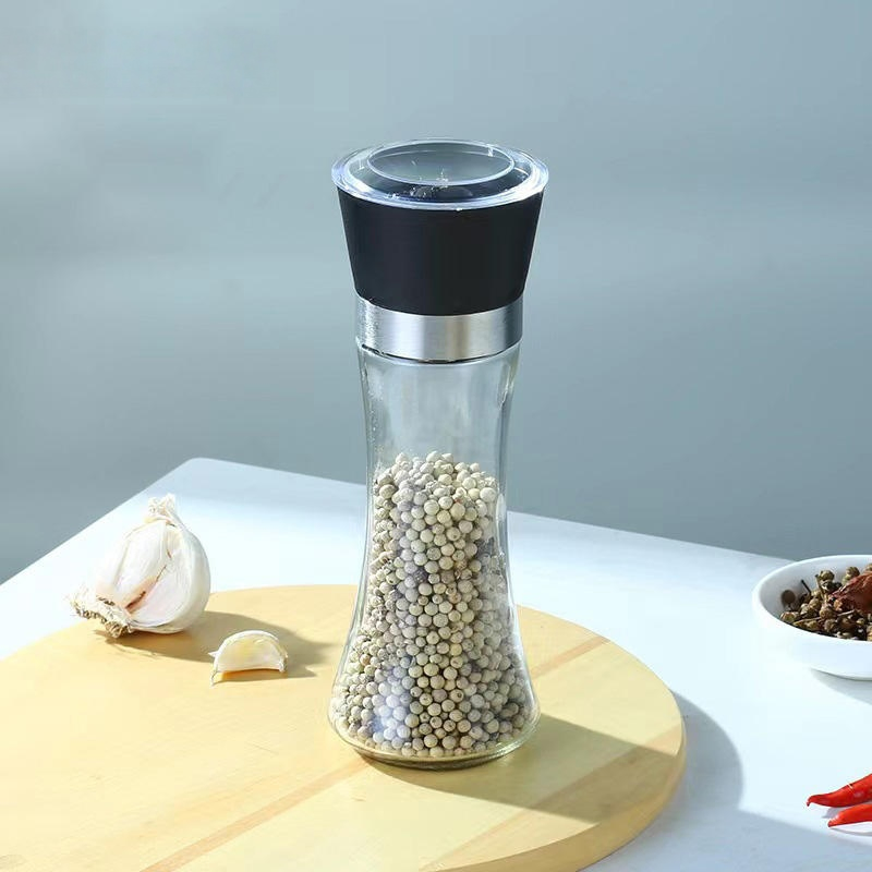 Venda Quente 180ml 200ml Atacado Mini Embalagem de Temperos Aço Inoxidável Sal e Pimenta Moedor Manual de Vidro Garrafa Moedor de Temperos