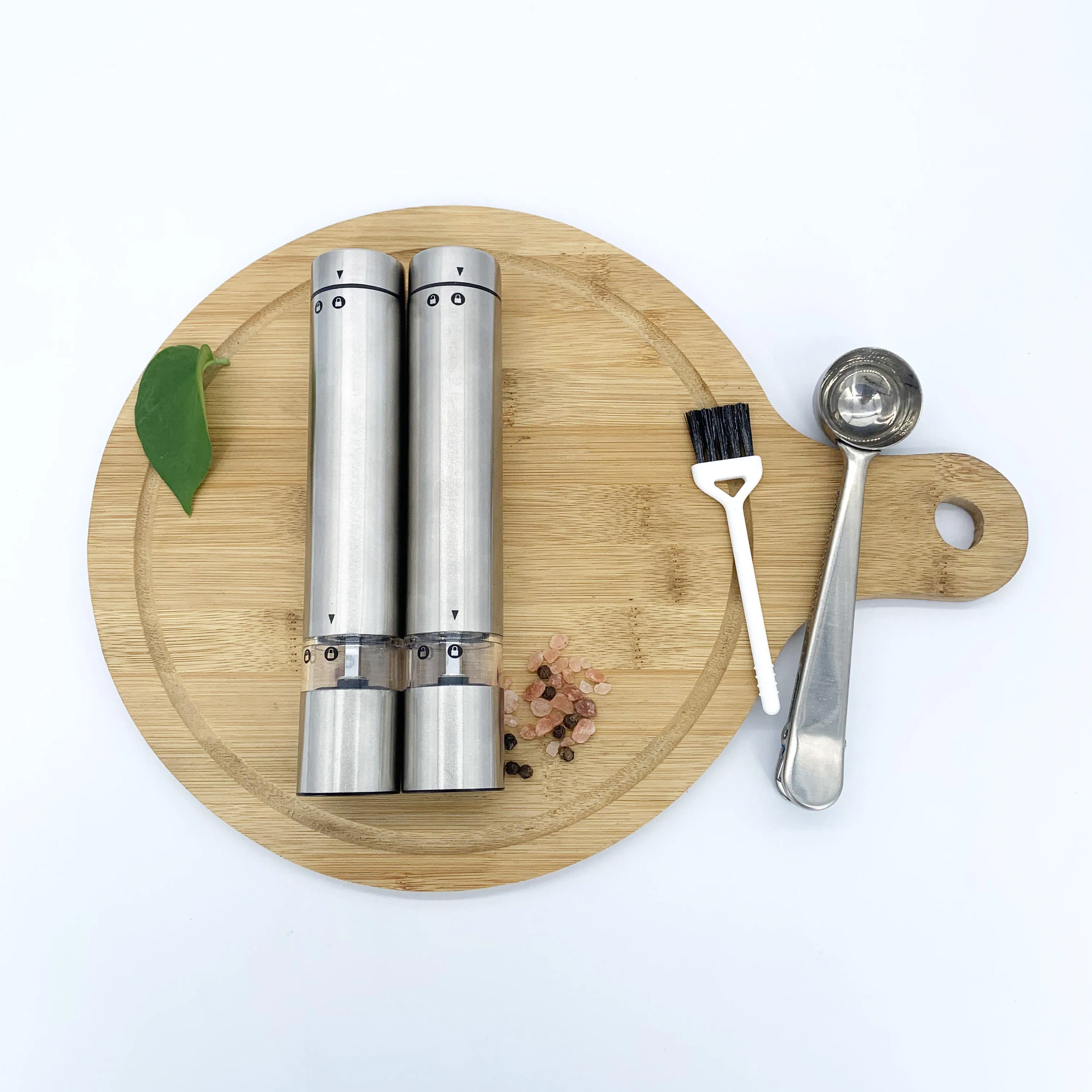 Moedor Elétrico Automático Mini de Fábrica para Pimenta e Sal, Triturador Elétrico de Sal e Pimenta com Suporte de Metal