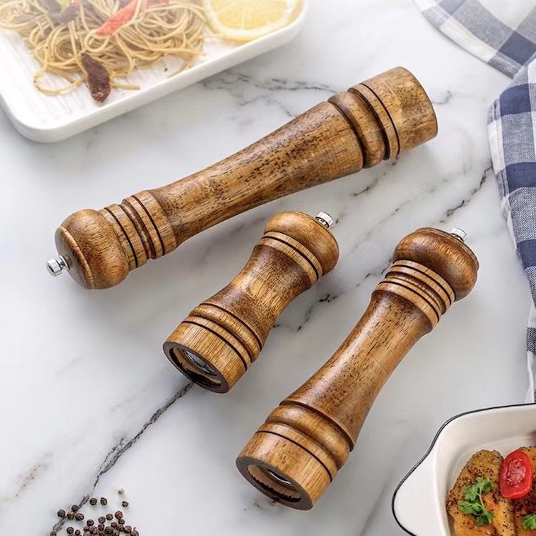 New Design Round Ball Manual Wooden 5 8 10 Inch Spice Salt and Pepper Grinder Set