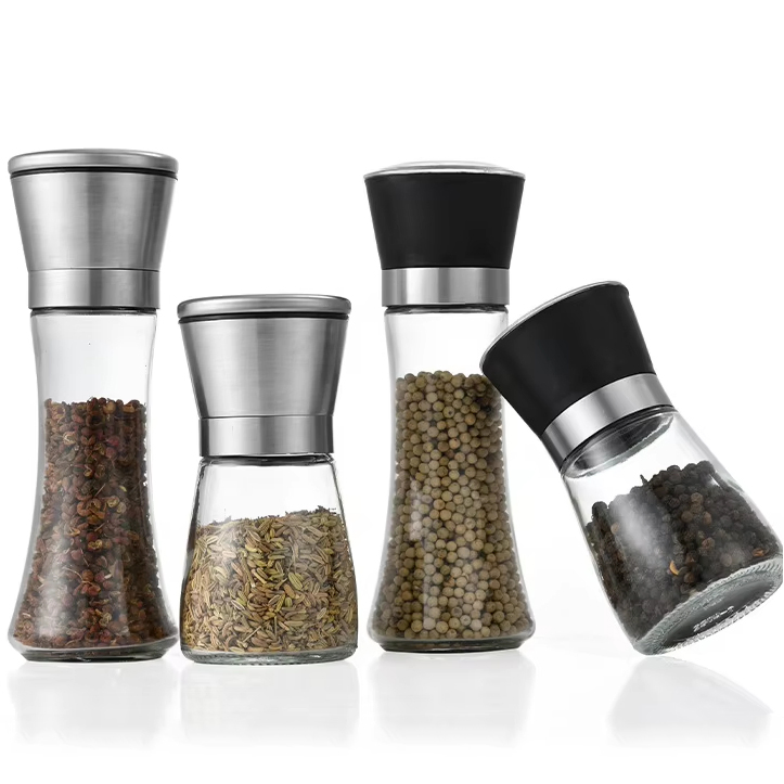 Manual de Peças de Aparelhos de Cozinha Inteligentes Personalizados da Fábrica de Guangdong 5 Em 1 Moedor de Sal, Pimenta e Especiarias de Vidro Sesame