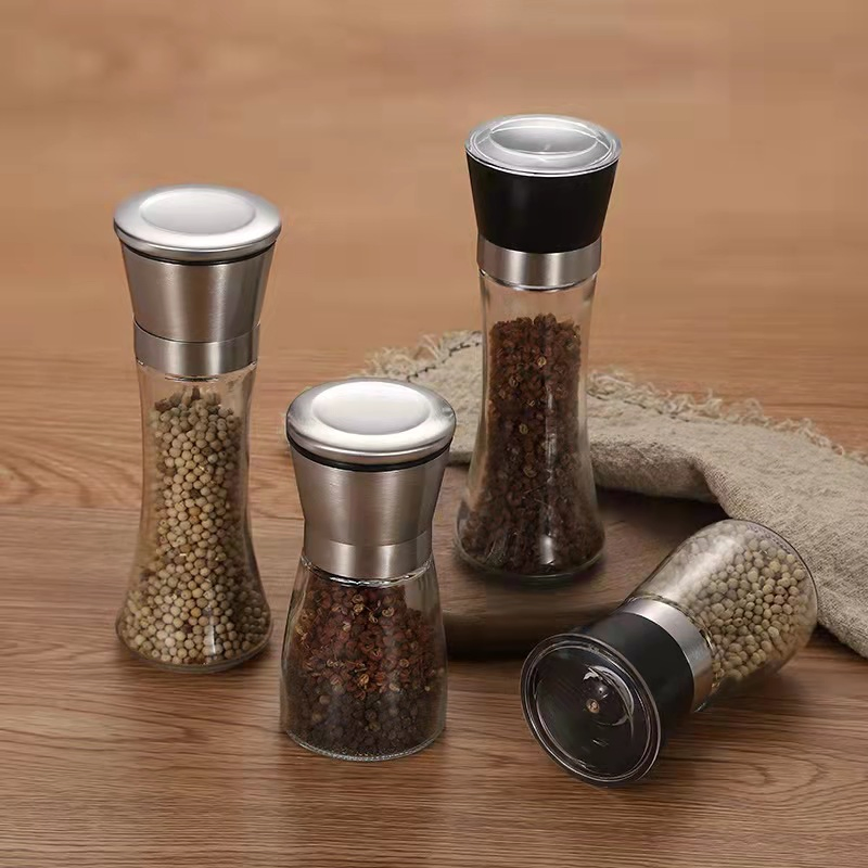 Uso Doméstico na Cozinha 180ml 200ml Moedor Manual Redondo de Vidro para Sal, Pimenta e Especiarias, Moedor de Especiarias para Cozinhar