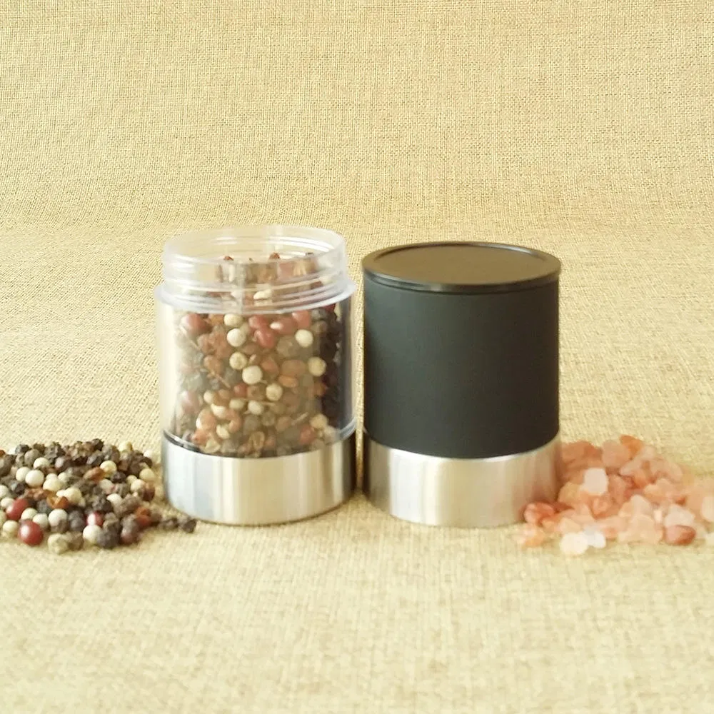 Moedor de Ervas Manual em Plástico e Aço Inoxidável Mini para Atacado com Núcleo de Cerâmica para Sal e Pimenta