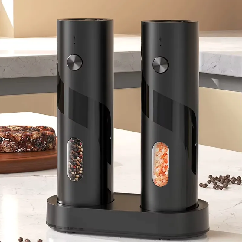 Operação com uma mão 2 Conjunto de moedores elétricos de sal e pimenta recarregáveis por USB automáticos com 110ml grande capacidade