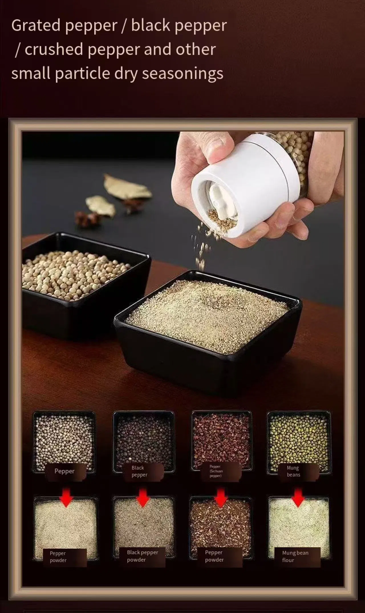 Moedor Manual Multifuncional para Uso Doméstico e Profissional para Pimenta, Sal, Especiarias, Ervas, Sementes e Grãos
