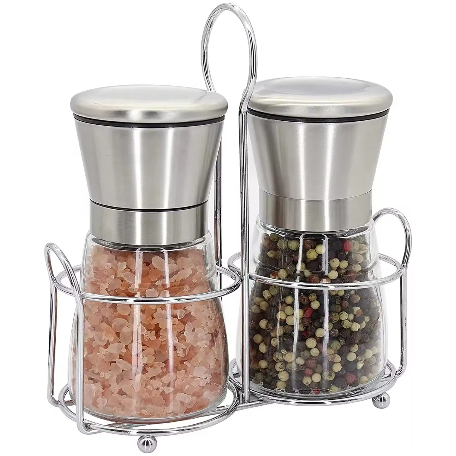 Manual de Peças de Aparelhos de Cozinha Inteligentes Personalizados da Fábrica de Guangdong 5 Em 1 Moedor de Sal, Pimenta e Especiarias de Vidro Sesame