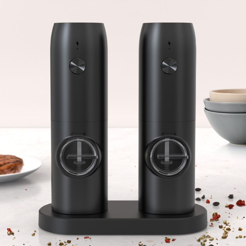 Conjunto de moedores automáticos de sal e pimenta de alta qualidade portátil com carregamento USB em dois pacotes