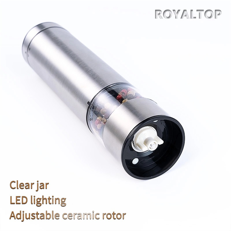 Moedor de Sal e Pimenta Elétrico Automático de Sal do Himalaia com Luz LED, Rotor de Cerâmica, Personalização de Logo para Atacado