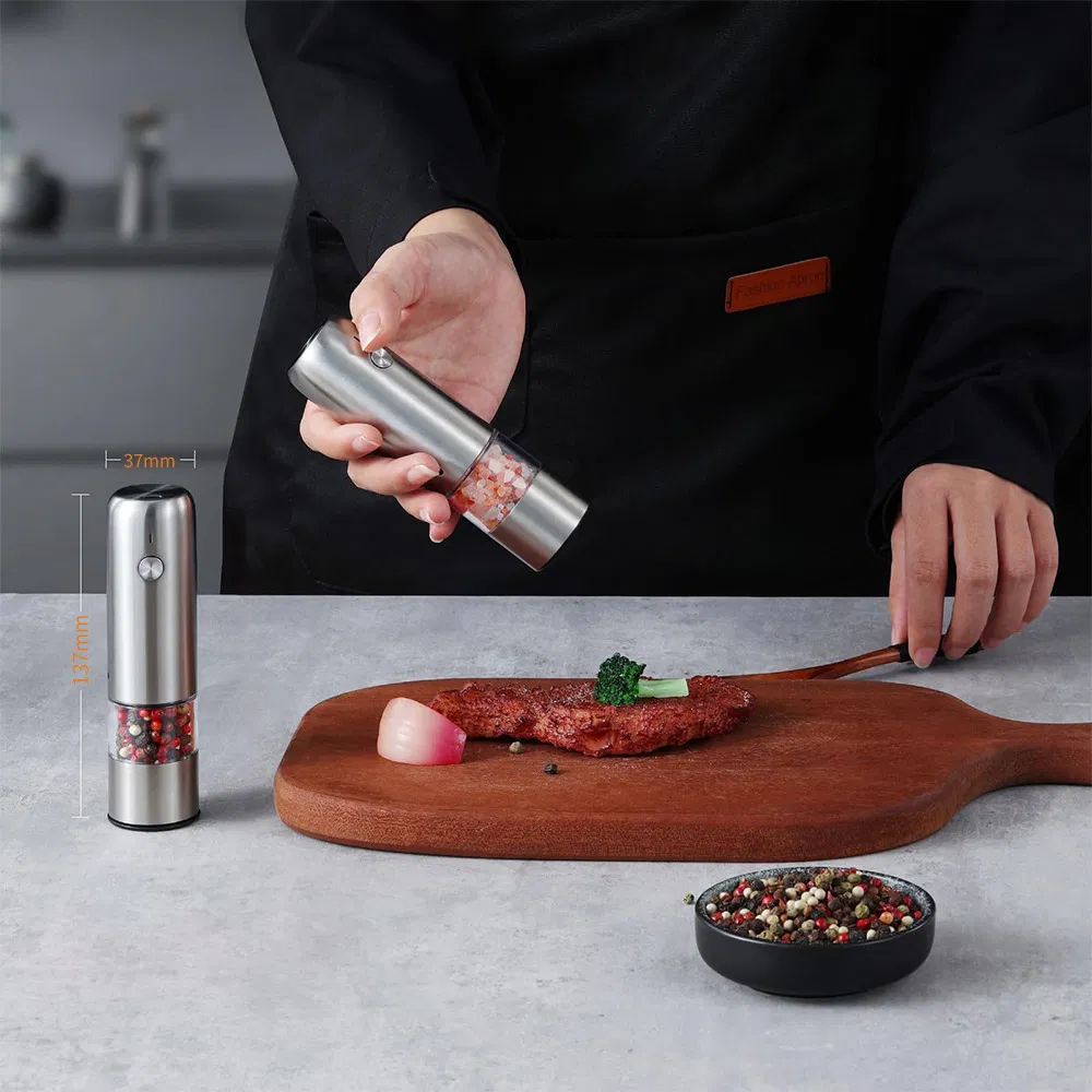 Moedor de Sal e Pimenta Elétrico Personalizado em Aço Inoxidável Recarregável para Cozinha