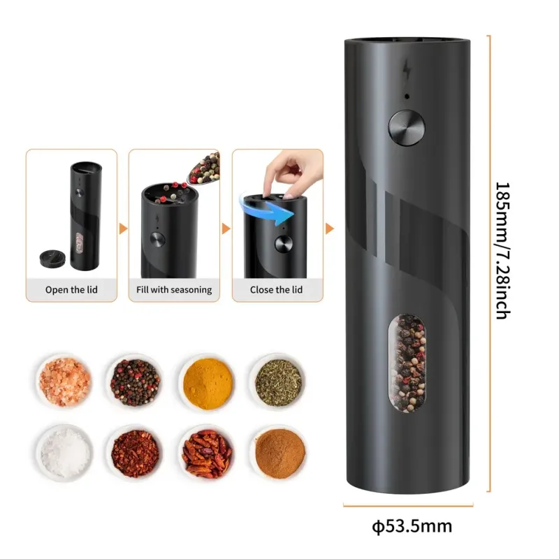 Operação com uma mão 2 Conjunto de moedores elétricos de sal e pimenta recarregáveis por USB automáticos com 110ml grande capacidade