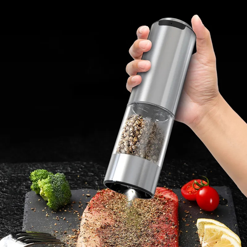 Moedor Elétrico de Sal e Pimenta USB Carregado de Grande Capacidade 95ml com Luz LED Ferramentas de Cozinha Moinhos de Especiarias e Ervas