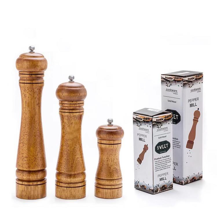 New Design Round Ball Manual Wooden 5 8 10 Inch Spice Salt and Pepper Grinder Set