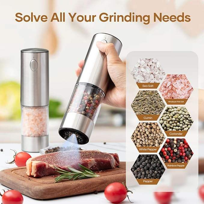 Conjunto de moedores elétricos de especiarias mini ajustáveis para cozinha, recarregáveis por USB, para pimenta e sal