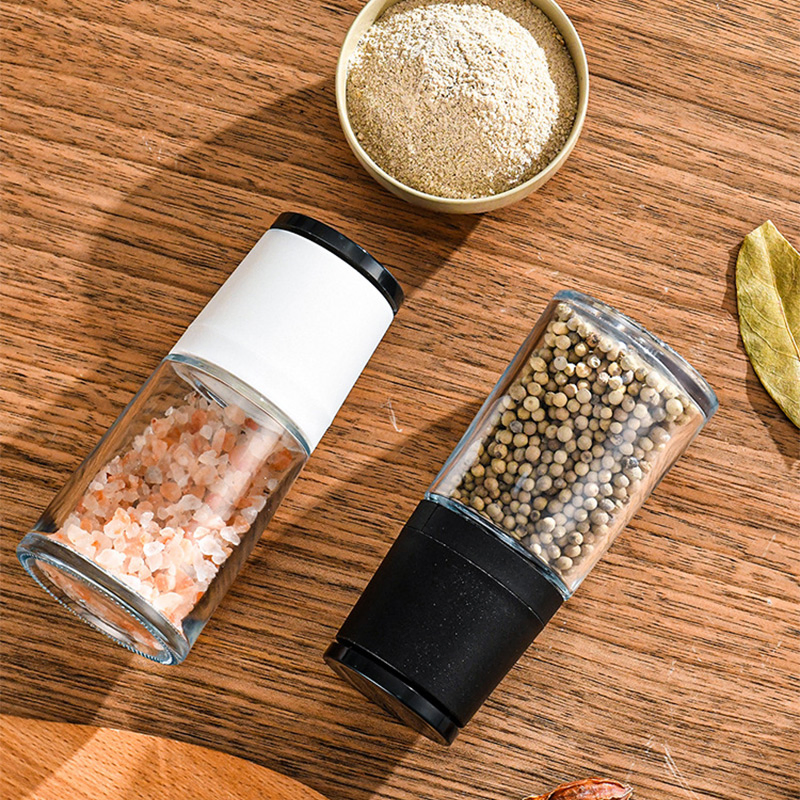 Moedor de Sal e Pimenta de Vidro Manual por Atacado com Ajuste de Granulometria 140ml