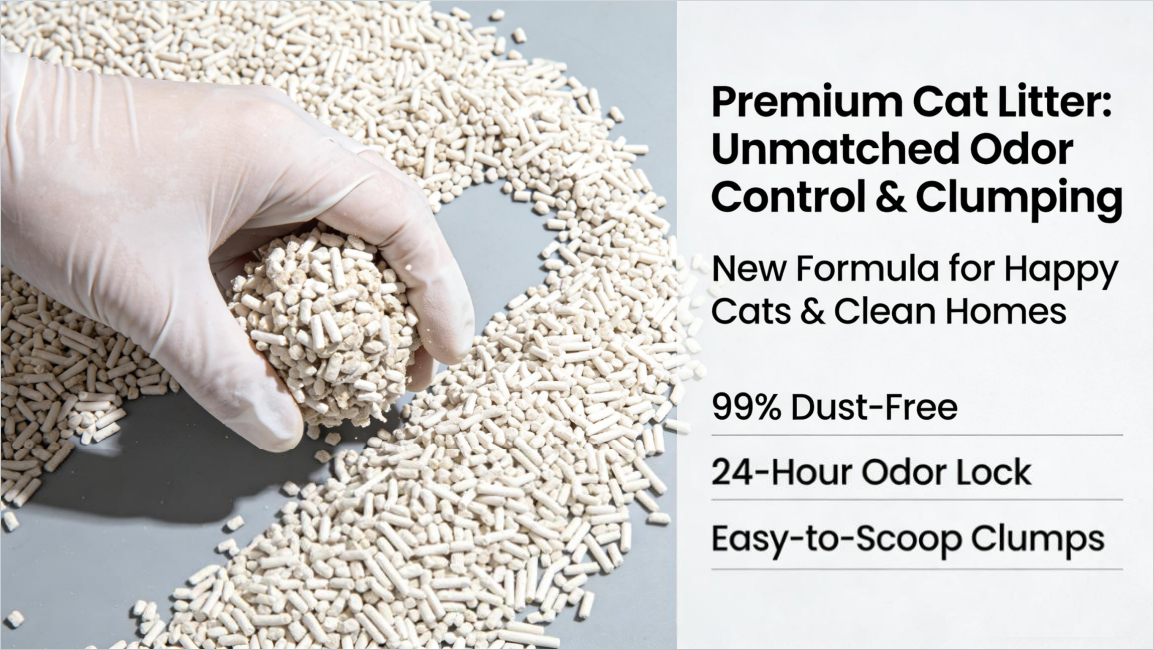 Tom's Family cat litter product quality showcase - superior clumping and odor control
