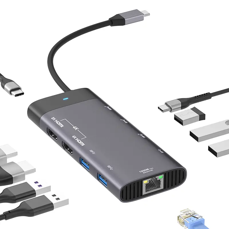 China 10 in 1 USB-C 8K HDMI MST hub. Manufacturer, Exporters