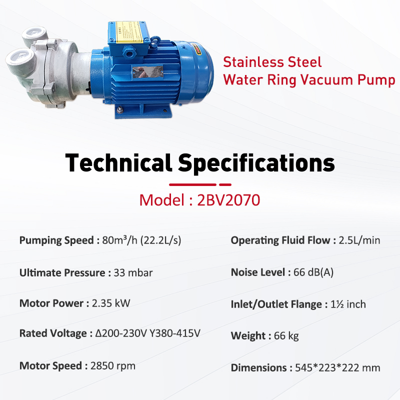 Wordfik Model 2BV2070 Ss Pump Head Single-Stage Water Ring Vacuum Pump for Vacuum Filtration Freeze Dryer Liquid Ring Pumps