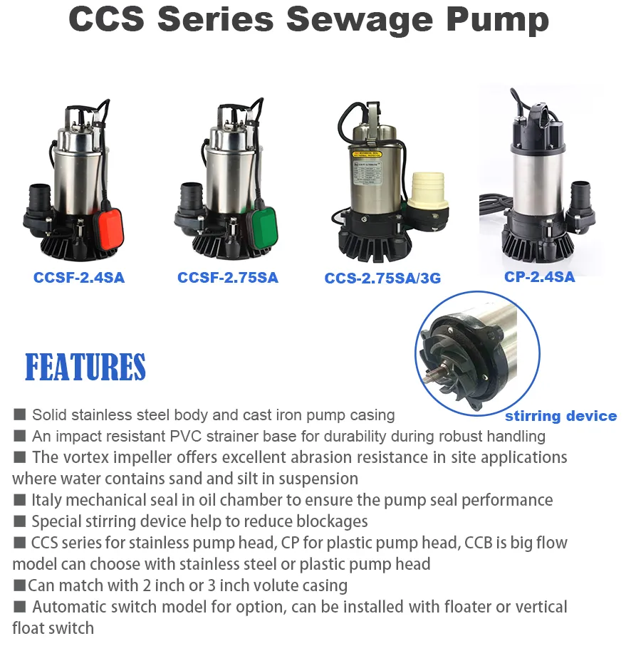 Sewage Submersible Pump Features