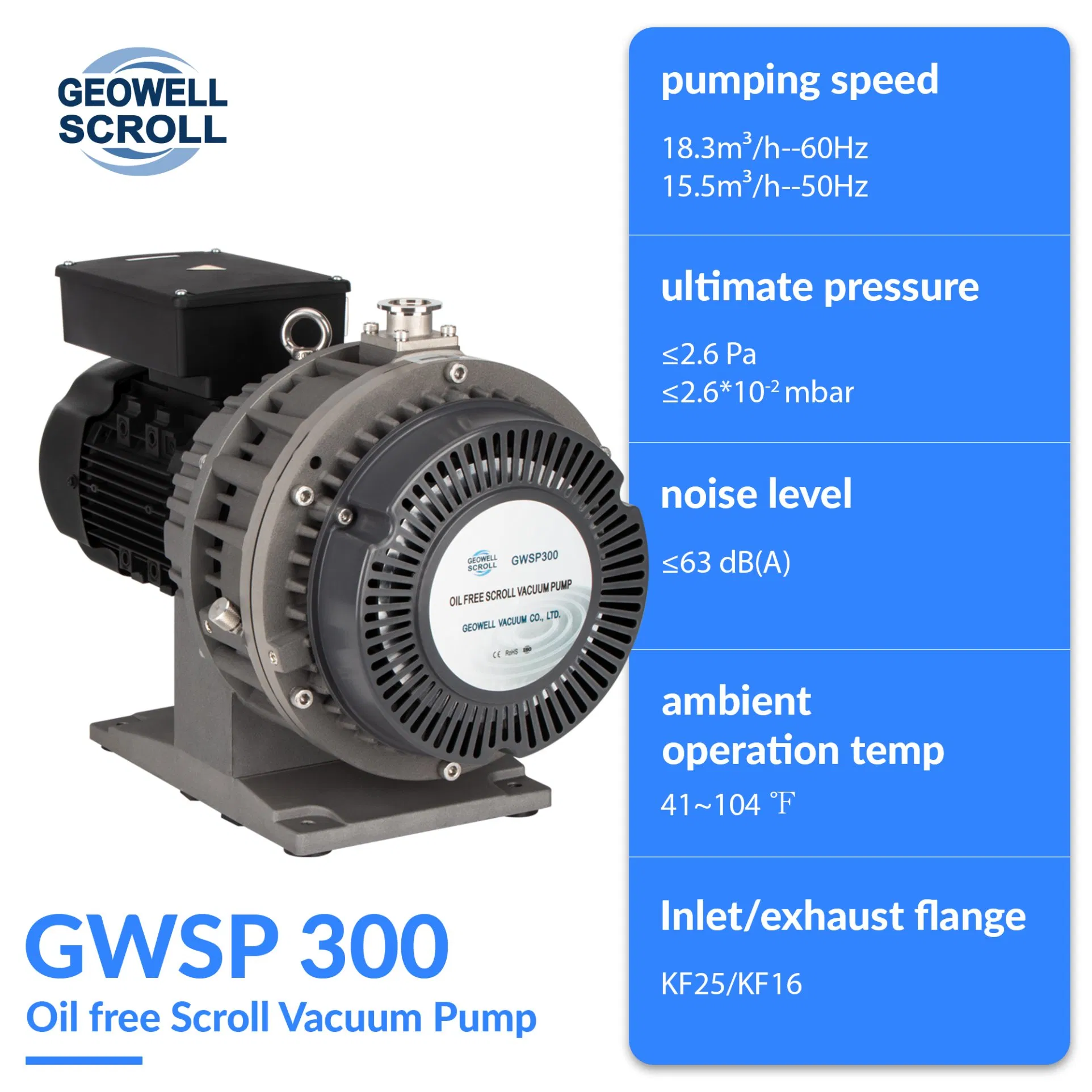 GWSP300 1phase 220V 2.6Pa lab industry freeze dryer dry clean air oil free oil less scroll vacuum pump for autoclave is better than &nbsp;screw diaphragm rotary vane