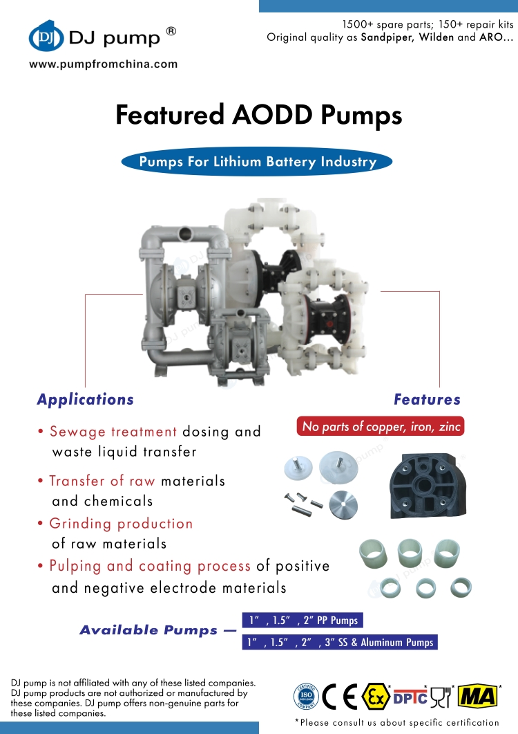 Air Operated Diaphragm Pump for Lithium Battery Slurry Iron Removal Filtration System