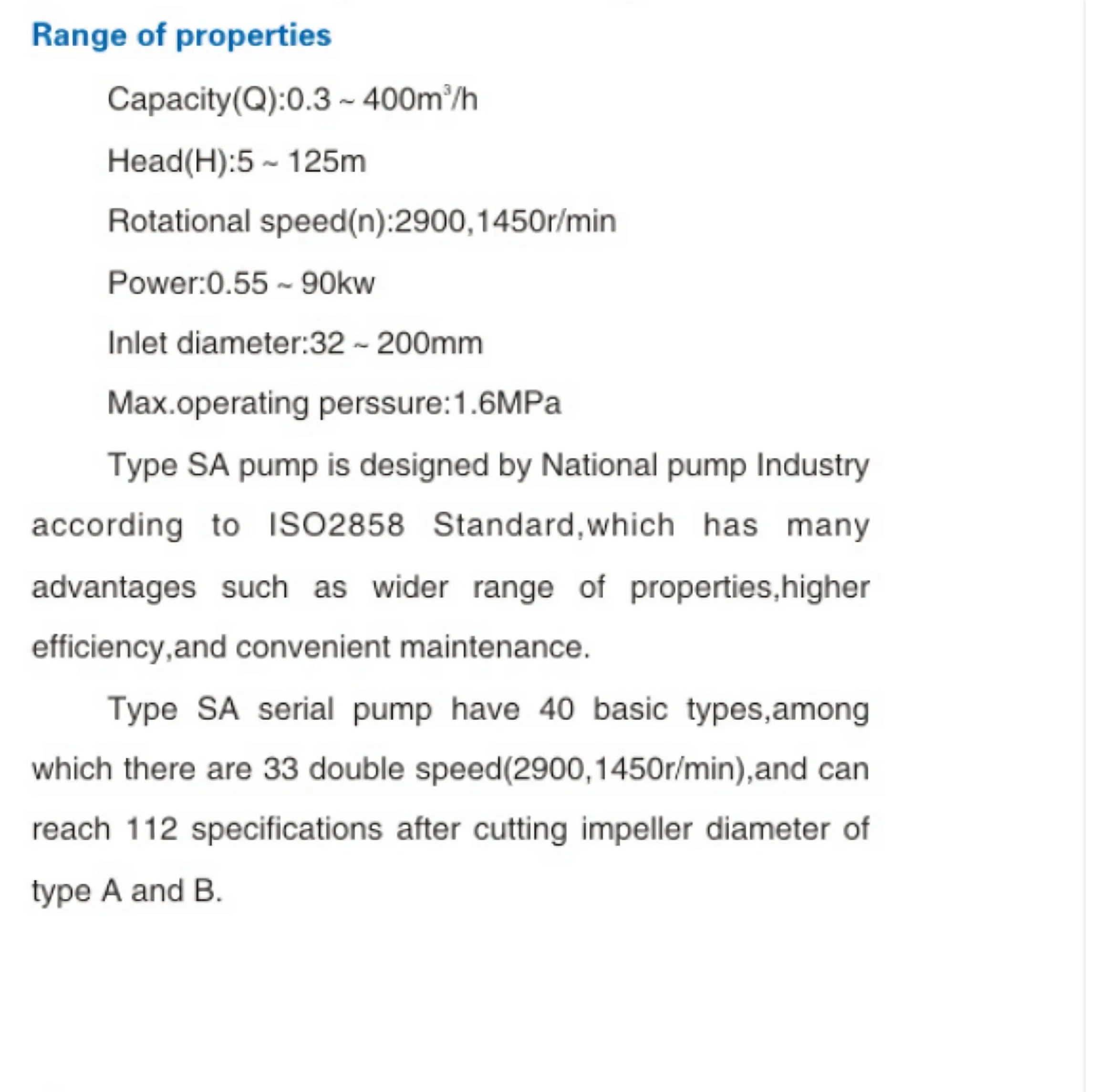 1.6MPa Chemical Centrifugal Pump Speed 1450r/Min, 2900r/Min